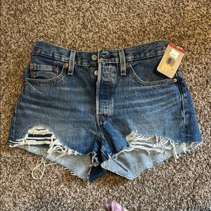 Levi's 501 High-Waisted Jean Shorts Distressed